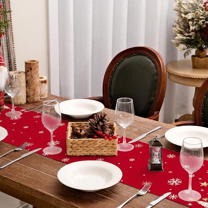 GEEORY Christmas Table Runner 13x36 Inch, Xmas Trees Snowflakes Holiday - Image 8
