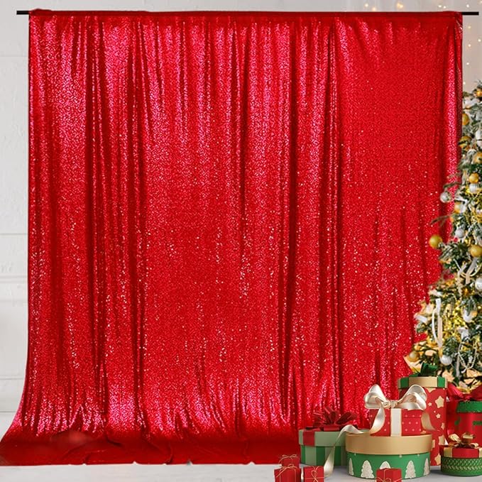 Eternal Beauty Red Sequin Backdrop, 8x8 Ft Glitter Background Curtains - Image 3