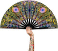 UV Glow Rave Fan, Bamboo Folding Clack Hand Fans Foldable by Raveahem