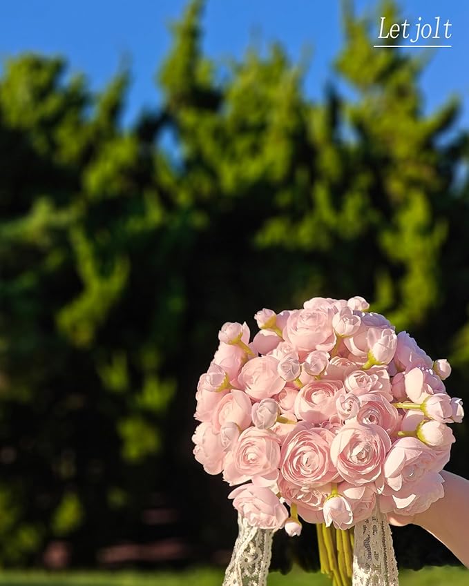 Letjolt Ranunculus Artificial Flower Pink Silk Flowers Faux DIY Bouquet - Image 3