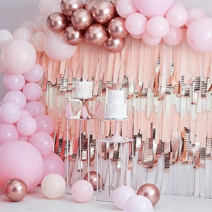 PartyWoo Rose Gold Crepe Paper Streamers 4 Rolls 328 ft Pack of Metallic Rose - Image 4