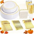 350 Pieces White and Gold Plastic Plates by WDF