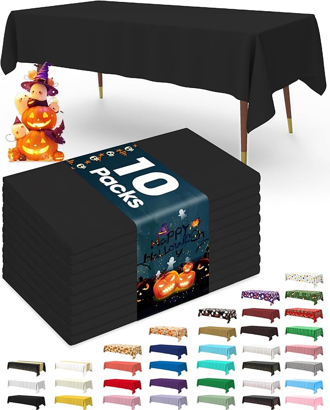 Pureegg Plastic Table Cloth Disposable 10 Pack, 54 x 108 Inch Table Cloths by Pureegg
