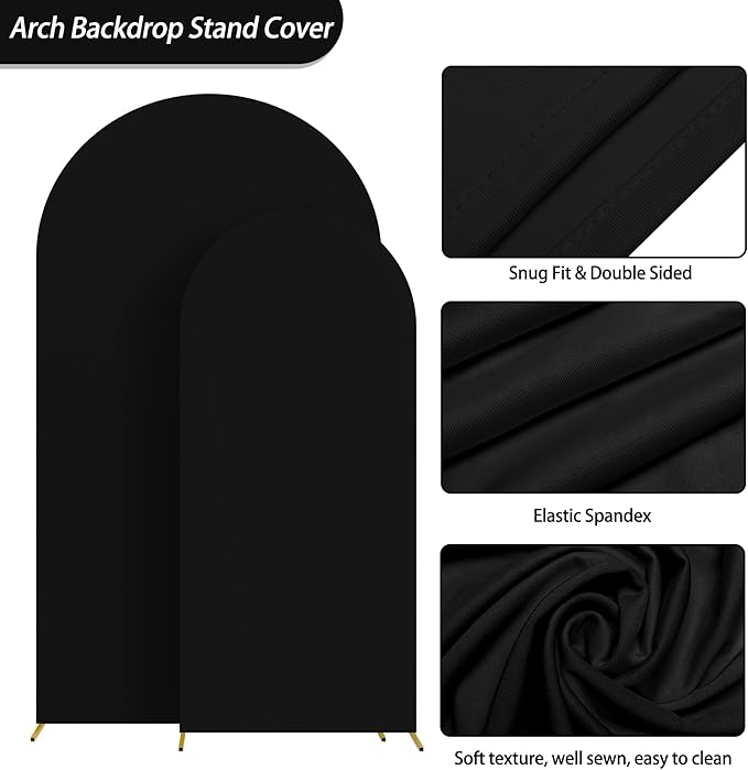 Fomcet Set of 2 Wedding Arch Cover 6FT, 7.2FT Black 2-Sided Round Top Spandex - Image 3