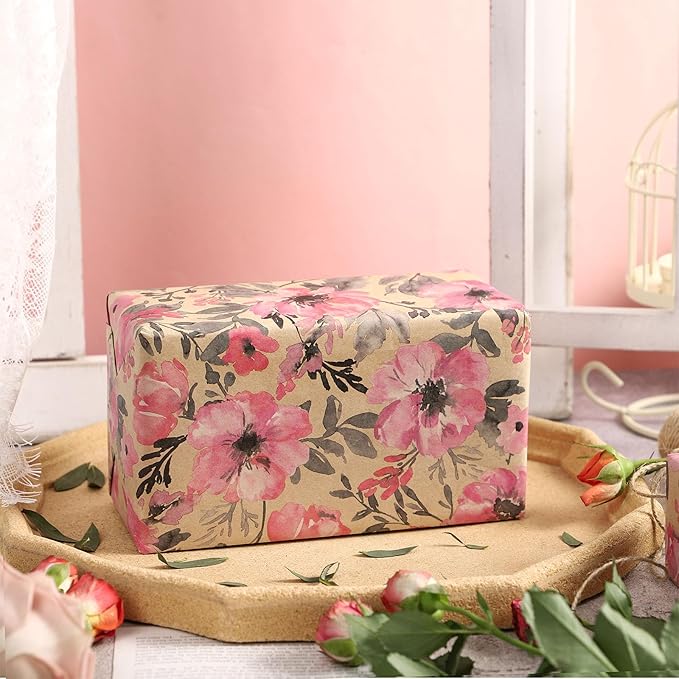 RUSPEPA Pink Wrapping Paper Roll, 17 in x 16.4 ft, Mini Roll, Floral Wrapping - Image 4