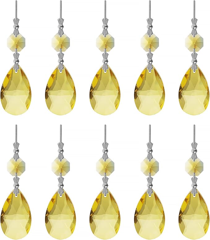 10pcs Crystal Prisms Chandelier Yellow Ornament Pendants Rainbow Maker 38mm by LONGSHENG-SINCE2001-
