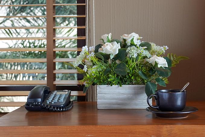 Artificial Flowers Plants Fake Rose Floral Arrangements in Pots - Image 4