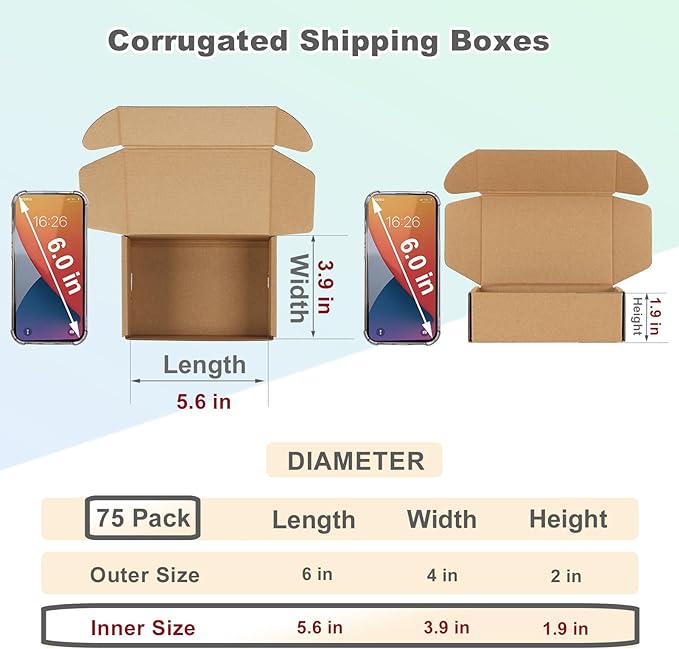 MEBRUDY 6x4x2 Inches Shipping Boxes Pack of 75, Small Corrugated Cardboard Box - Image 2