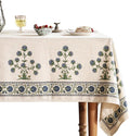 patdrea Designer Blue Square Tablecloth Table, Vintage Linen Leaves Floral by Welcometopatdrea