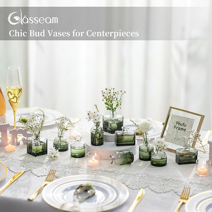Glasseam Mini Bud Vases for Centerpieces: Clear Small Flower Vase Set of 20 - Image 3