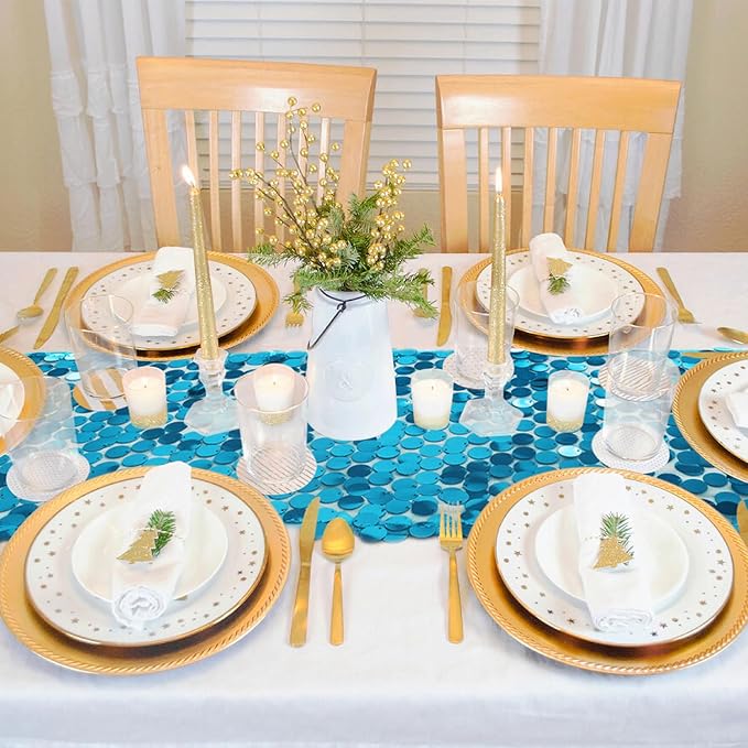 VHH Sequin Table Runner 12 x 108 inches Turquoise Table Runner, Glitter Runner - Image 7