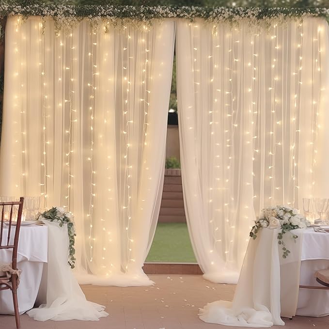 10ft x 10ft Cream White Chiffon Backdrop Curtain - Image 8