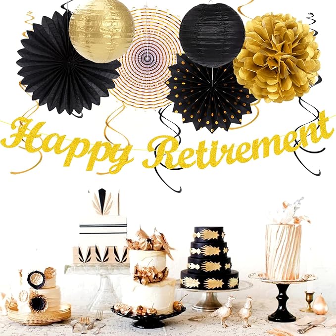 Black Gold Women-Men Happy-Retirement Party-Decorations - Image 5