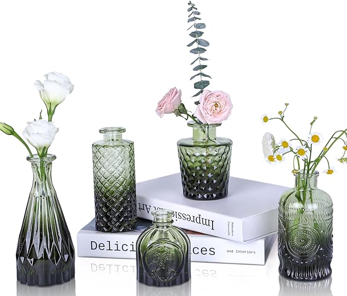 Glass Bud Vases Set of 5, Mini Flower Vase by UPBUD