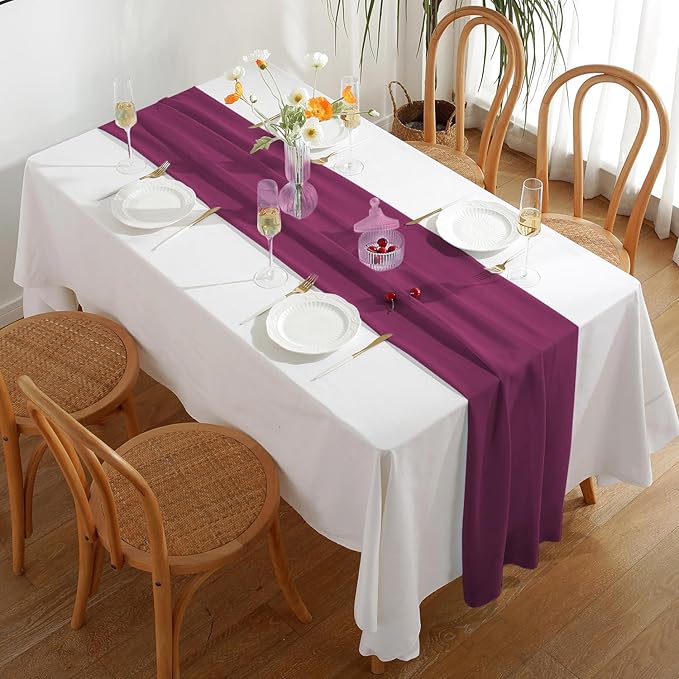 2 Pack 10 Ft Chiffon Table Runner Fuchsia Gauze Long Table Runners 27x120 - Image 2