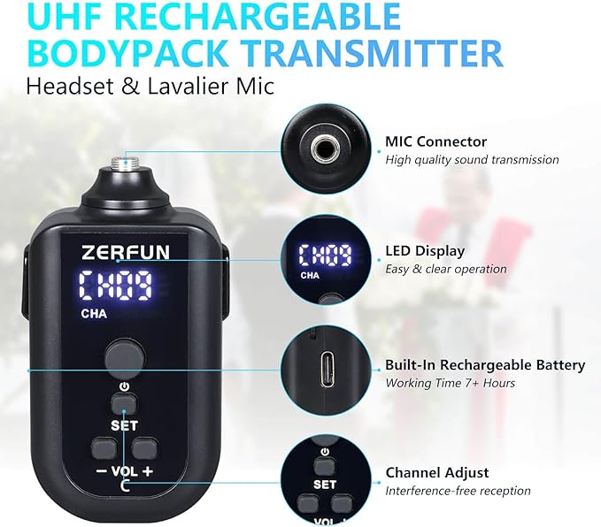 4 Channel Rechargeable Wireless Microphone System, Pro UHF Metal Handheld - Image 4
