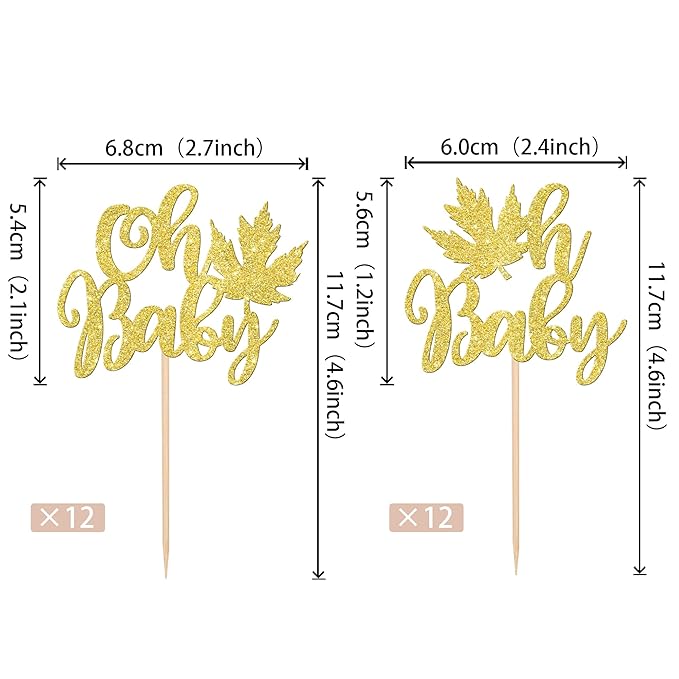 24 PCS Maple Leaf Oh Baby Cupcake Toppers Glitter Fall Baby Shower Cupcake Picks - Image 2