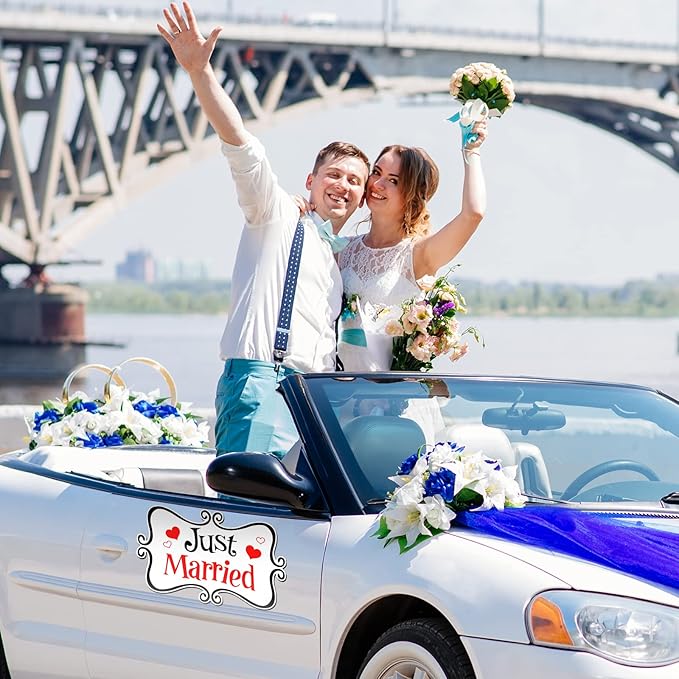 2 Pcs Large Just Married Car Decorations Just Married Car Magnets Sign - Image 2