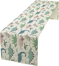 Cartoon Dinosaur Table Runner, Kids Boys Cute Colorful Animal Dino Abstract by Kurtect