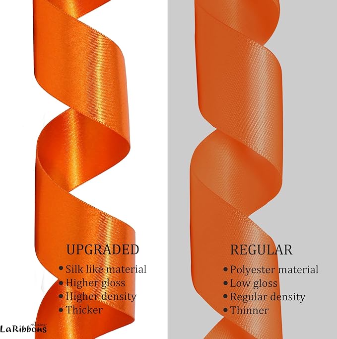 LaRibbons Orange Ribbon 1 1/2 Inch 25 Yards Luxury Double Faced Russet Orange - Image 6