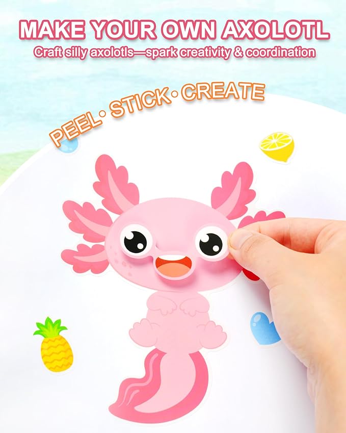 Aowplc 32 Sheets Axolotl Make-a-Face Stickers Mix 'n Match Crafts - Image 3