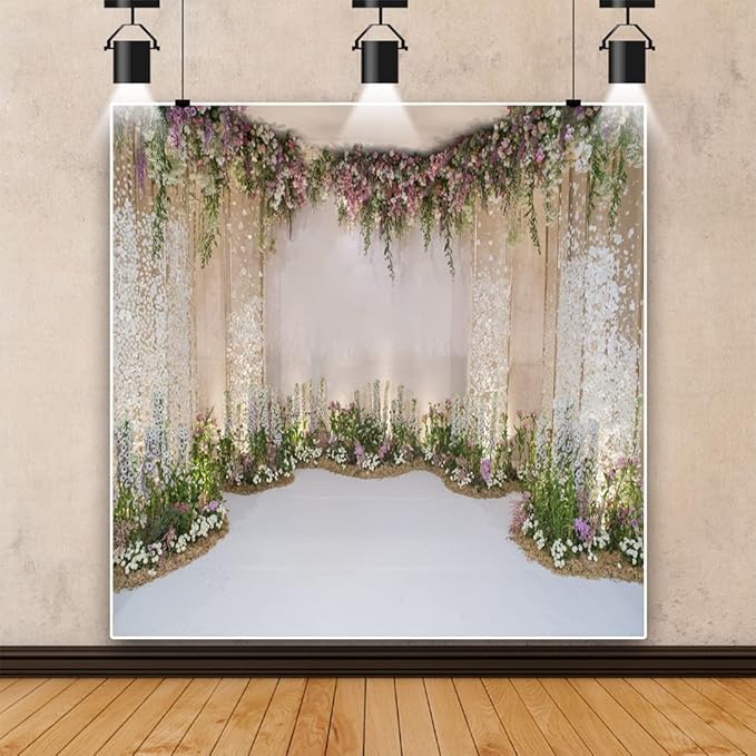 Renaiss 5x5ft Wedding Backdrop Romance Archway Flowers Blossom Sequins Curtain - Image 2