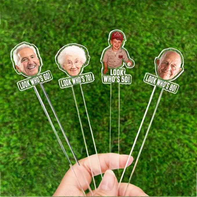 50 Pcs Personalized 50th to 90th Birthday Face Photo Drink Stirrers, 60th 70th by FamiTrendz
