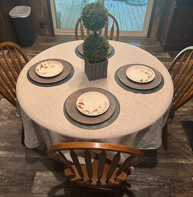 EVERLY 100% Pure Linen Round Tablecloths 70Inch Round Machine Washable - Image 3