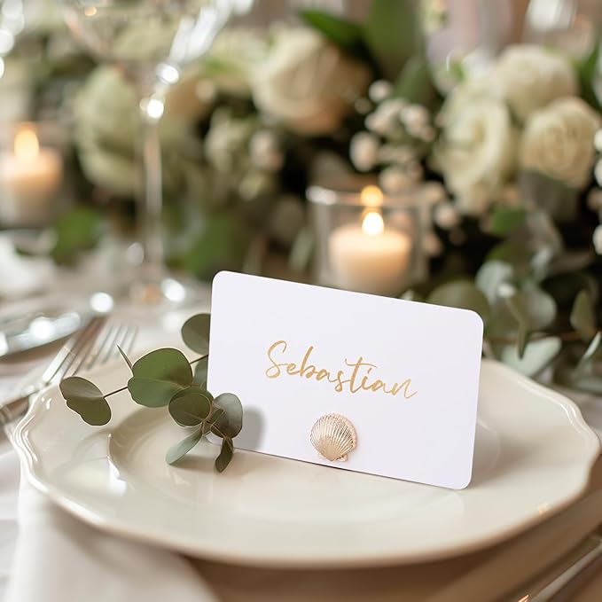 UNIQOOO 12Pcs Decorative Gold Shell Place Card Holders Bulk, Scallop Name Card - Image 5