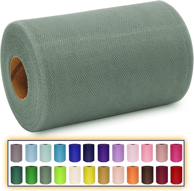 Sage Green Tulle Fabric Roll 6 Inch X 300 FT Matte Tulle Ribbon Netting Mesh by MIGLORIA