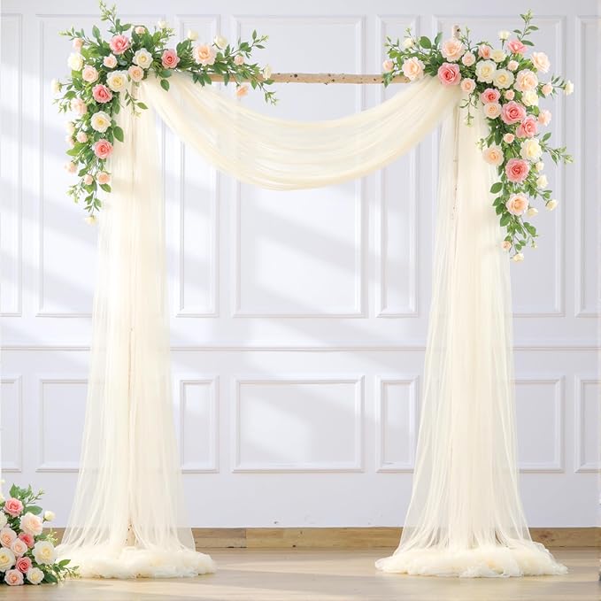 Wedding Arch Draping Fabric Backdrop 1 Panel 30" x 19Ft Ivory Drapes Curtains by Suppromo