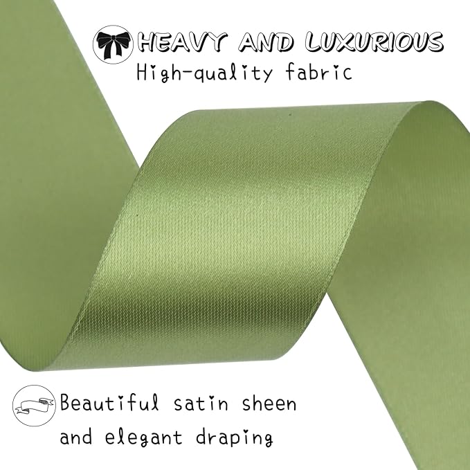 Olive Green Solid Satin Ribbon 1-1/2 Inch 50 Yards Solid Polyester Fabric Ribbon - Image 3