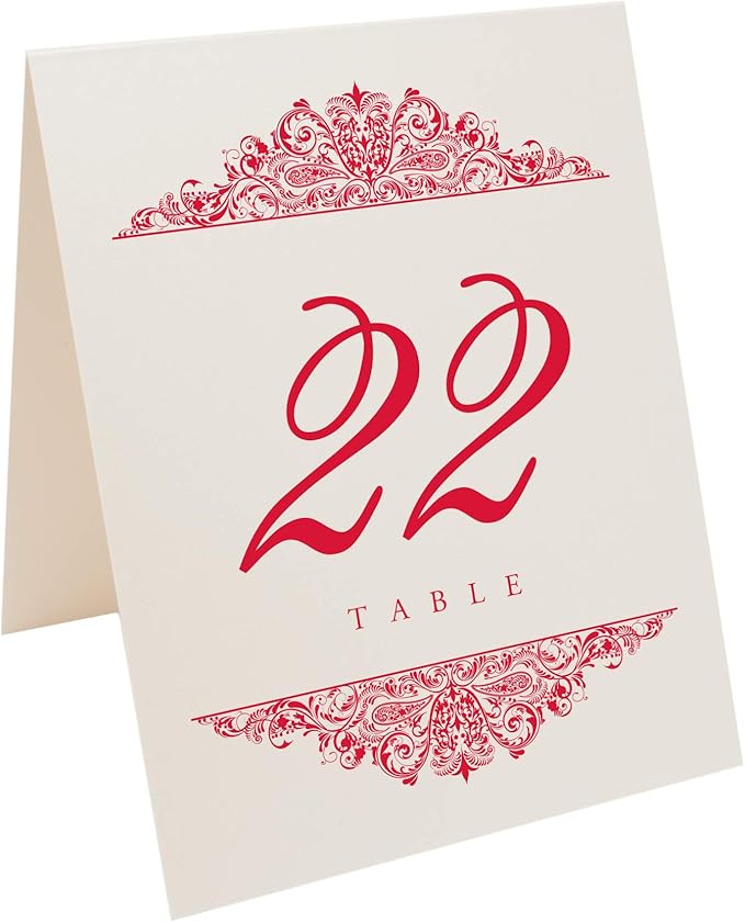 Paisley Wedding Table Numbers, Ruby Red, Double Sided, Tent or Use in a Stand - Image 2