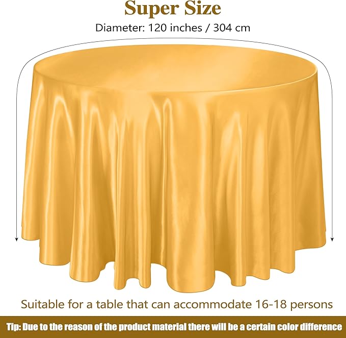 Ruisita 120 Inches Round Satin Tablecloths Gold Overlay Round Satin Table Cover - Image 2