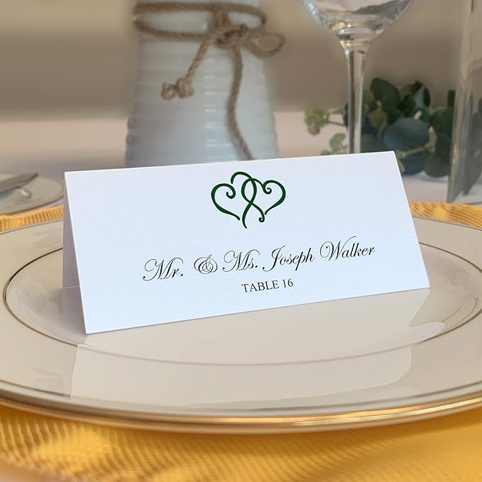 Linked Hearts Place Cards, Hunter Green, Pre-cut and Scored by DocumentsandDesigns