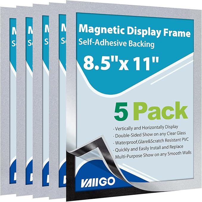 5Packs Magnetic Sign Holder 8.5 x 11, Self Adhesive Display Picture Frame by VAIIGO
