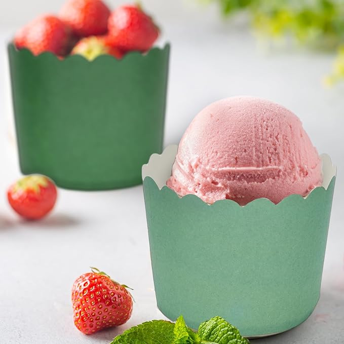 Whaline 120Pcs Sage Green Paper Baking Cups Scalloped Edge Cupcake Wrappers - Image 4