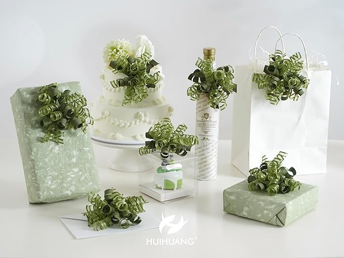 HUIHUANG Green Bows for Gift Wrapping Christmas Gift Bow 5 inch x 8 Counts Moss - Image 4