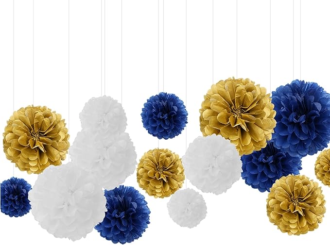 Navy-Blue White Gold Paper Flowers by Panduola