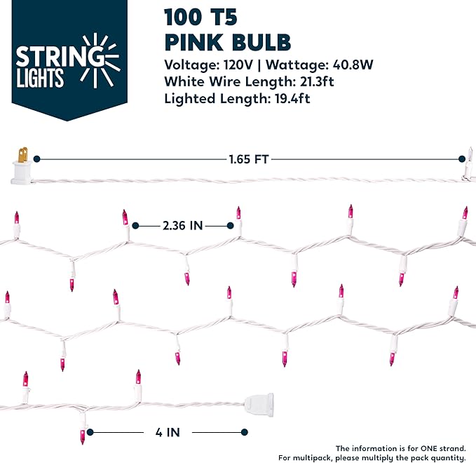 Joiedomi Christmas String Lights Indoor, 200 Mini Pink Light, 42.8 FT Lighting - Image 4