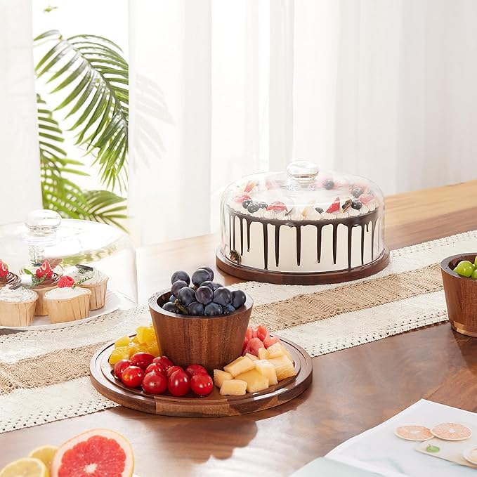 Wooden Cake Stand with Lid, Acacia Cake Stand with Glass Dome, 11-Inch - Image 6