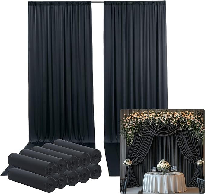 50ftx15ft Wrinkle Free Black Backdrop Curtain, 10 Panels 15FT Height Black by LeegleriTableSkirt