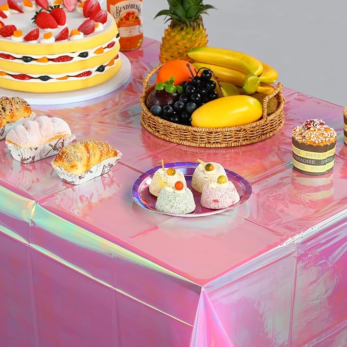 3 Pack Iridescent Plastic Tablecloth, Shiny Disposable Laser Rectangle Table - Image 5