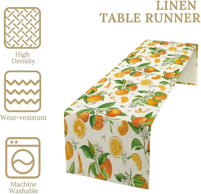 Spring Summer Orange Table Runner Vintage Citrus Lemon Fruit Mandarin Floral - Image 4