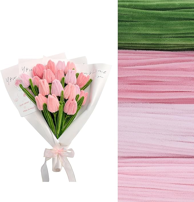 400 Pcs Soft Craft Pipe Cleaners Flowers, 4 Colors Chenille Stems Bulk - Image 7