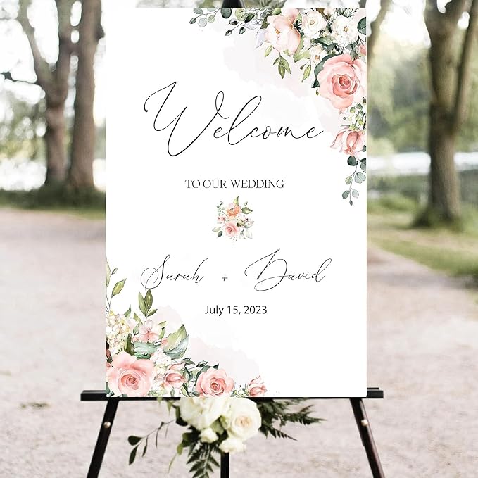 Editable Wedding Welcome Sign, Blush Pink Floral Wedding Sign, Custom Welcome - Image 2