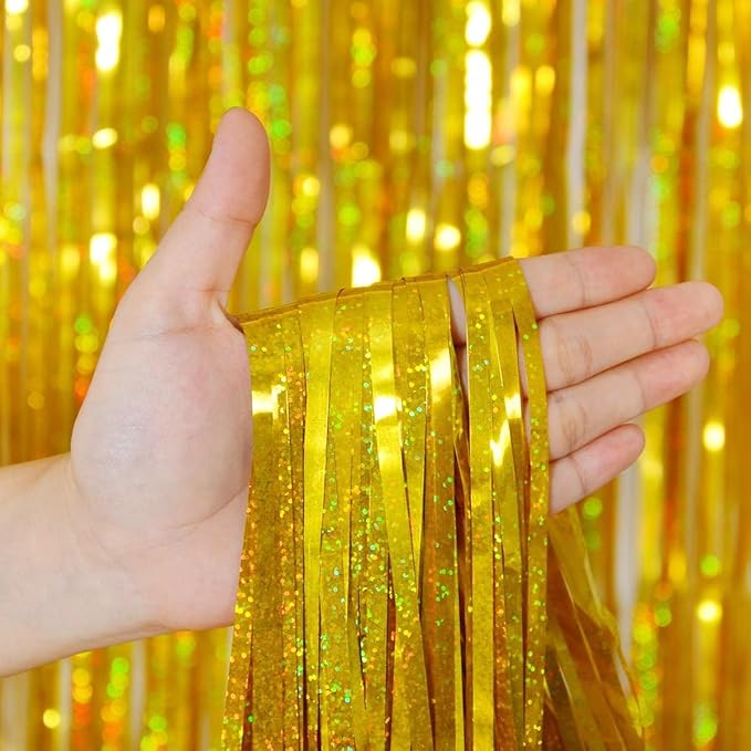 3 Pack Gold Foil Fringe Curtain, Birthday Backdrop Bachelorette Party - Image 3