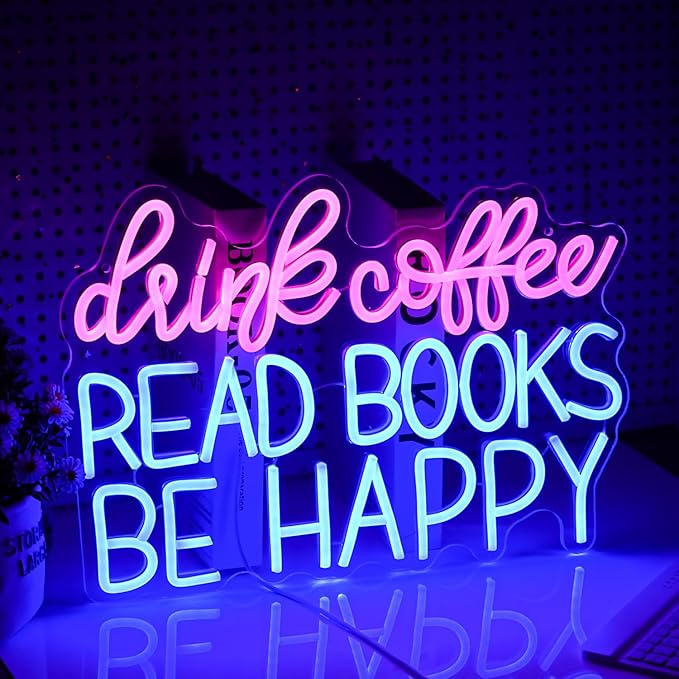 Drink Coffee Read Books Be Happy Neon Sign USB Powered Led Read Books Neon Light - Image 5