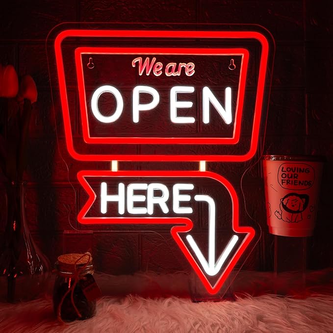 Ineonlife We Are Open Here Neon Sign Dimmable Neon Signs by ineonlife