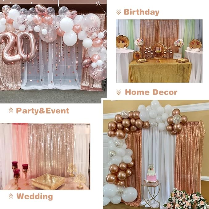 Eternal Beauty Sequin Backdrop Curtains, 2x8 Ft-2 Panels Rose Gold Back Drop - Image 7